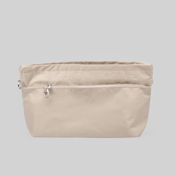 HANDBAG ORGANIZER INSERT Large Nylon Beige Zipper Pockets Neutral Lightweight - Picture 11 of 14